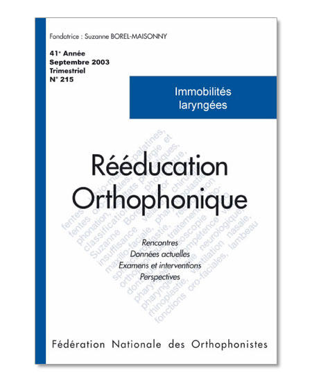 Image principale de N° 215 - Immobilités laryngées (pdf)