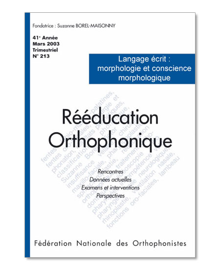 Image principale de N° 213 - Langage écrit : morphologie et conscience morphologique (pdf)