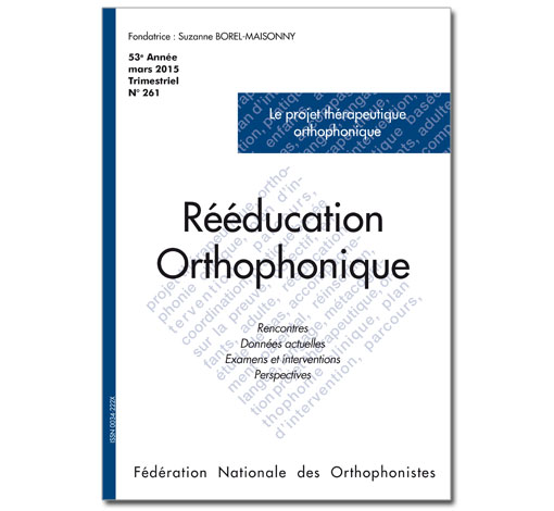 Image principale de N° 261 - Le projet thérapeutique orthophonique