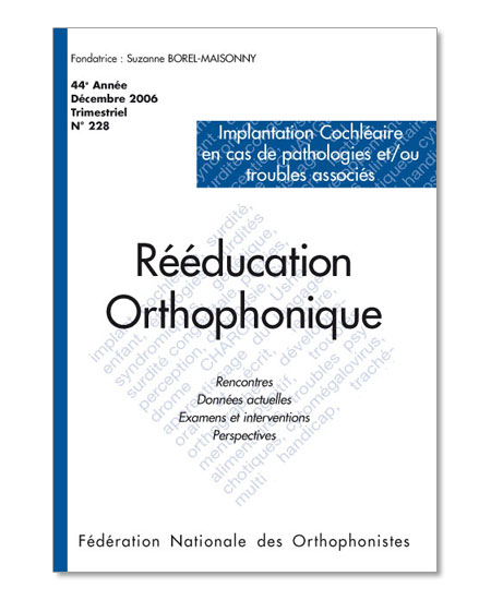 Image du produit N° 228 - Implantations cochléaires en cas de pathologies et/ou troubles associés (pdf)