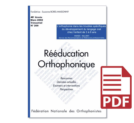 Image du produit N° 209 - L'orthophonie dans les troubles spécifiques du développement du langage oral chez l'enfant de 3 à 6 ans (pdf)