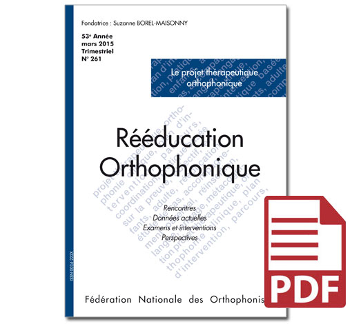 Image du produit N° 261 - Le projet thérapeutique orthophonique (pdf)